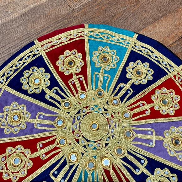 BOHEMIAN Indian Velvet Round Embroidered Decorative Round Pillow Cover 15.5” - Picture 8 of 16